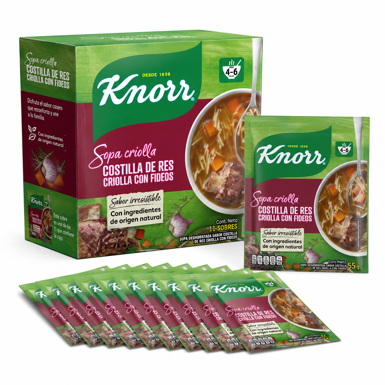 SOPA DE COSTILLA DE RES Y FIDEO KNORR C/12 SOBRES