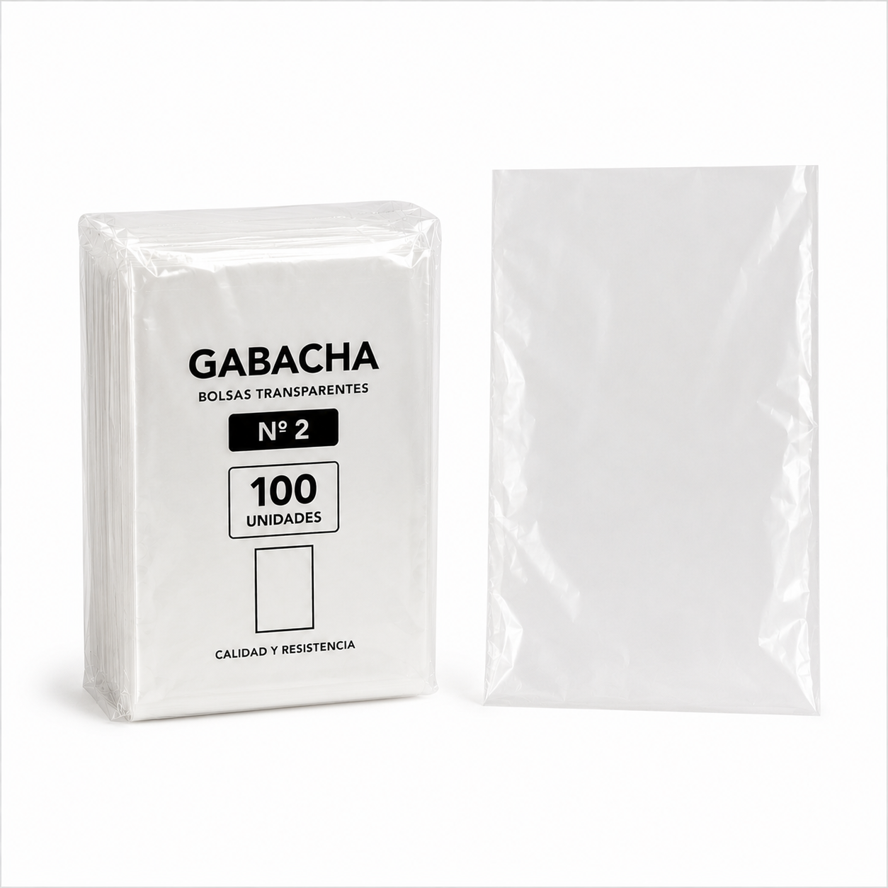 BOLSA GABACHA TRANSPARENTE #2 PAQUETE 100