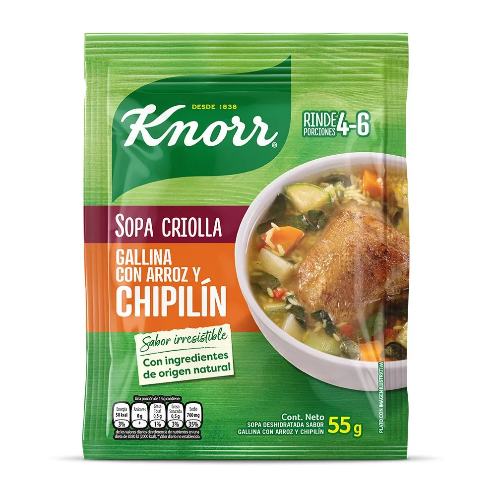 SOPA DE GALLINA CRIOLLA ARROZ Y CHIPILIN KNORR C/12 SOBRES